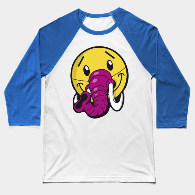 Elephant Smiley Baseball T-Shirt by slice_of_pizzo